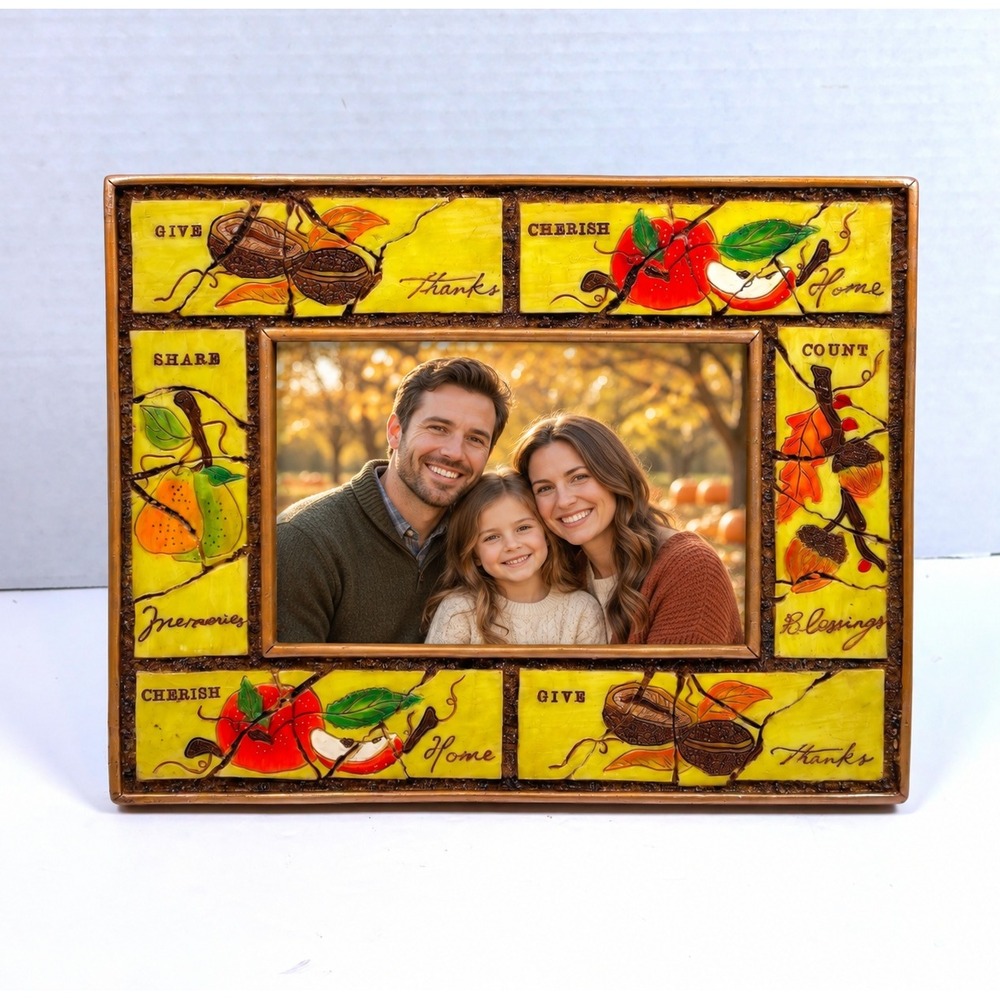 Vtg 90s Russ Harvest Festival Photo Frame 4x6 Faux Tile Autumn Country Cottage